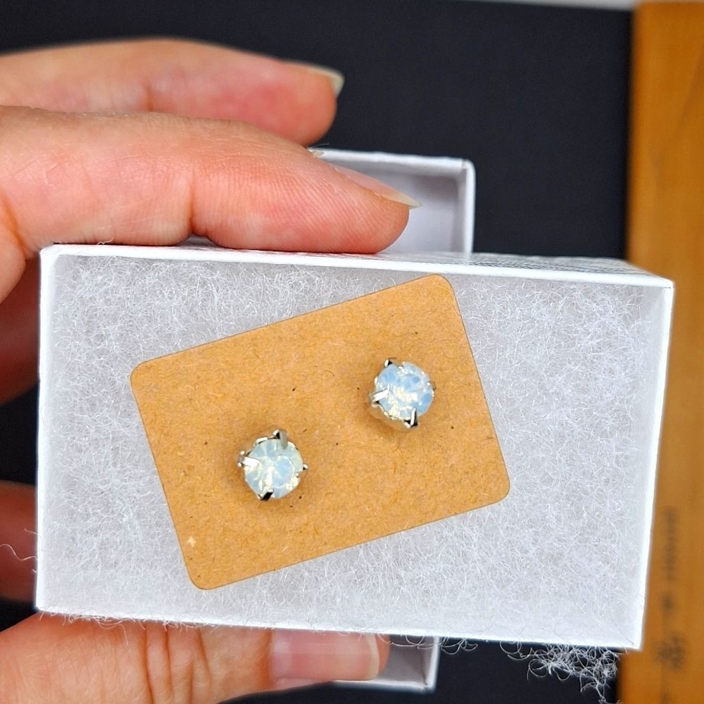 Opal iridescent stud earrings minimalist